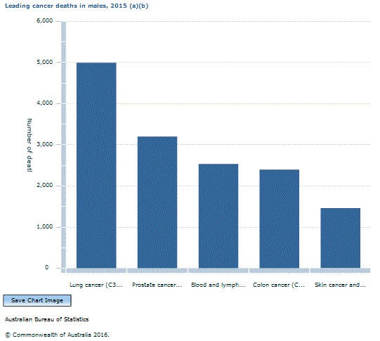 Graph Image for Leading cancer deaths in males, 2015 (a)(b)